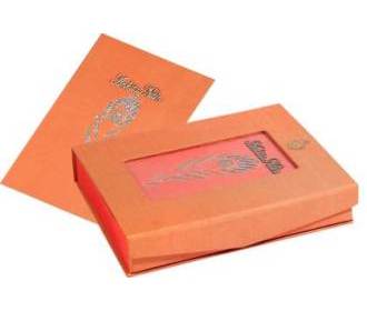 Indian Wedding Card Box Traditional Mor-Pankh Design Coral