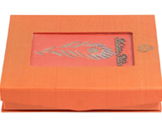 Indian Wedding Card Box Traditional Mor-Pankh Design Coral