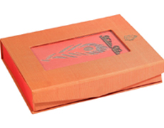 Indian Wedding Card Box Traditional Mor-Pankh Design Coral