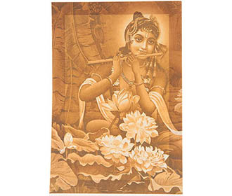 Wedding Card in Golden Brown with Embossed Radha Krishna Images