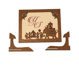 Wedding card in laser cut photo frame style with a baraat design