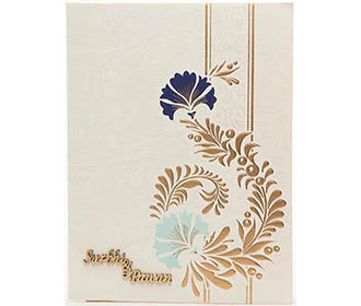 Wedding Card in White & Golden with Multi-color Floral Patterns