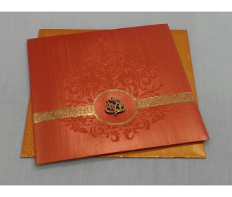 Orange and red invite with laser cut Ganesha