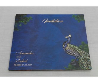 Wedding Invite with Peacock beauty in Blue