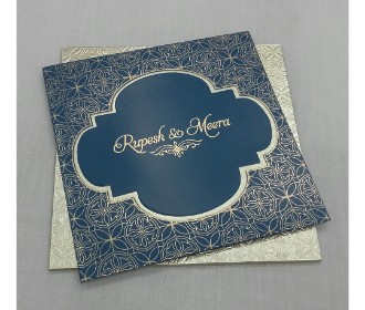 Royal blue and silver wedding invitation card