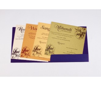 Beautiful purple invite with Floral design and Ganesha