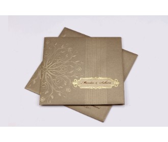 Brown wedding invite with floral design