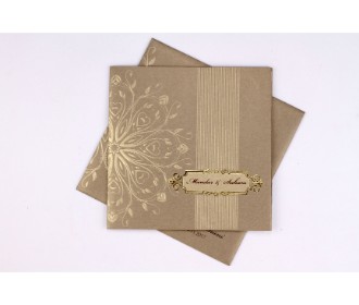 Brown wedding invite with floral design