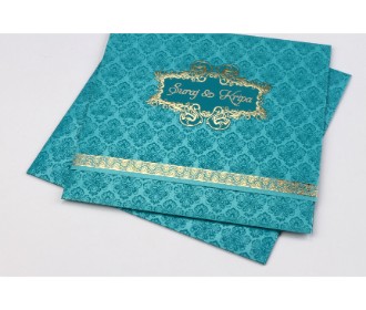 Wedding card in Blue & golden with multicolour inserts