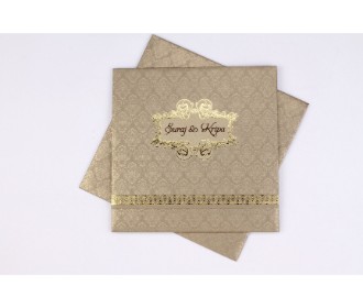 Wedding Card in light brown colour with floral motifs