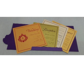 Purple wedding invitation with multi colour inserts