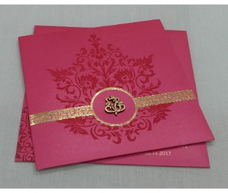 Pink color invitation card with laser cut Lord Ganesha