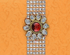 Indian Wedding Envelope in Sunshine Orange Red Brooch Design