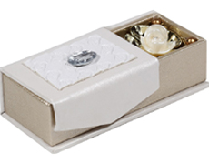 Wedding Favor Shagun Box in White and Golden with Rose Design