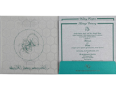 Wedding Invitation Card in Royal Aquamarine and Silver Colour