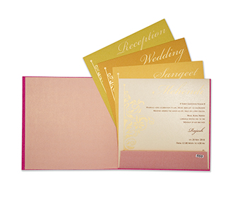 Wedding invitation card in vibrant pink with cut out design
