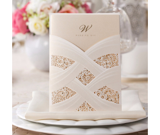 Wedding Invitation Cards With Laser Cut Pearl Pattern - 