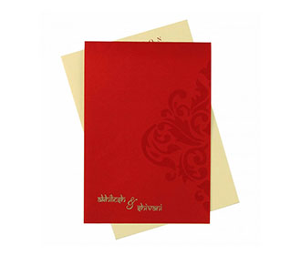 Wedding Invitation in Golden with Motif on Red Satin Flap