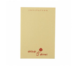 Wedding Invitation in Golden with Motif on Red Satin Flap
