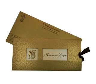 Sikh Wedding Invitation in Golden with Pull out insert