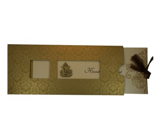 Ganesha Wedding Invitation in Golden with Pull out insert