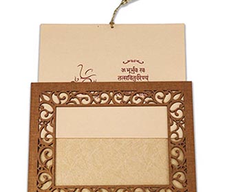 Wedding invitation in laser cut photo frame style with a floral border