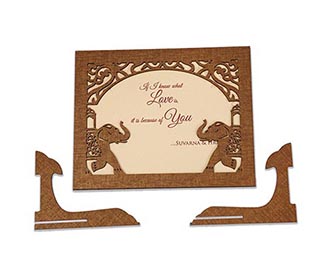 Wedding invitation in laser cut photo frame style with royal elephants