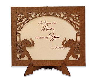 Wedding invitation in laser cut photo frame style with royal elephants