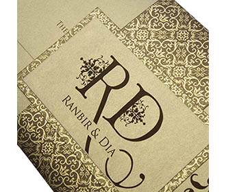 Wedding Invitation in light brown with multicolour inserts
