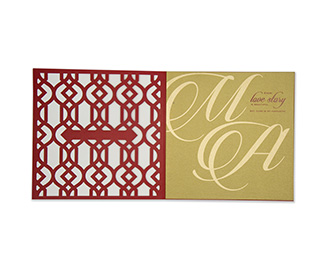 Wedding invitation in symmetrical laser cut design in red colour