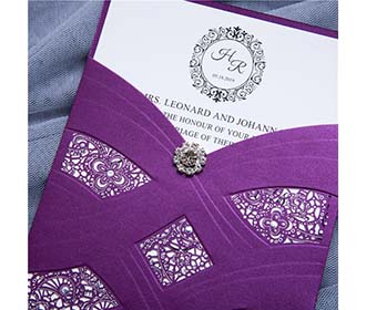 Wedding Invitation in vibrant purple With Laser Cut Pearl Pattern