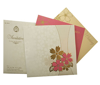 Wedding invitation with Pink and Golden floral designs