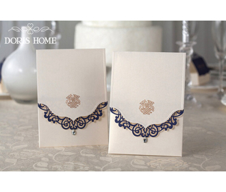 Wedding Invitations Cards With Rhinestone & Blue Laser Cut Flower