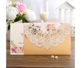 Wedding Invitations with Golden Floral Laser Cut Designs