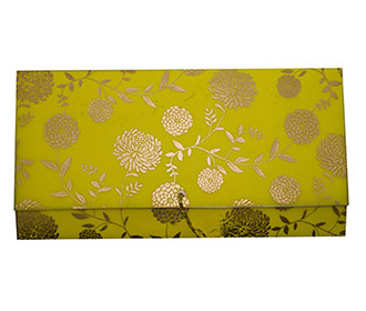 Wedding Invite in Bright Yellow with Golden Floral Patterns