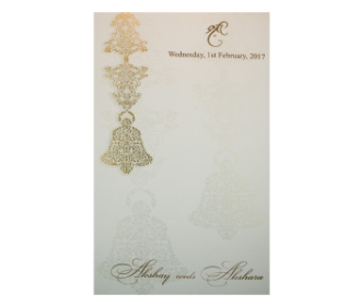 Wedding invite in cream and golden with bells design