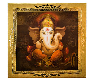 Wedding Invite in Golden with 3D Ganesha Image