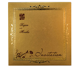 Wedding Invite in Golden with 3D Ganesha Image