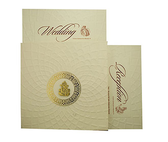 Wedding Invite in Ivory and Golden with Embossed patterns