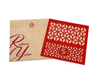 Wedding Invite with laser cut & embossed Geometric pattern in red