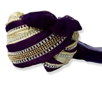 Purple and White Groom's Turban made in Silk and Net
