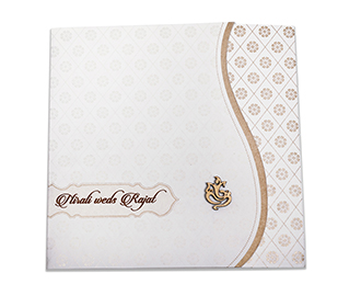White colour modern Indian wedding card with flower pattern
