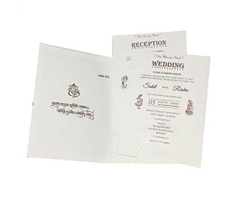 White colour wedding invite with embossed tree of life
