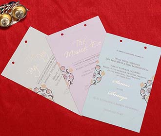 Wooden Floral Indian Wedding Invitation in Light Blue Colour