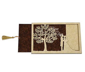 Wooden laser cut wedding card with tree of life and the bride & groom