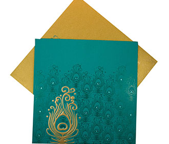 Peacock Glittery gold Wedding Cards Images