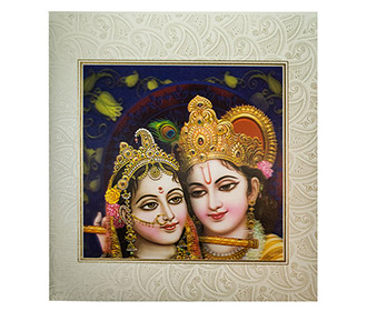 Radha Krishna Beige Wedding Cards Images